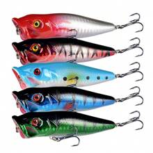 9.5cm/12.8g Floating Topwater Lure Fishing Bait, Popper 6# Hook - Multicolor - View 6