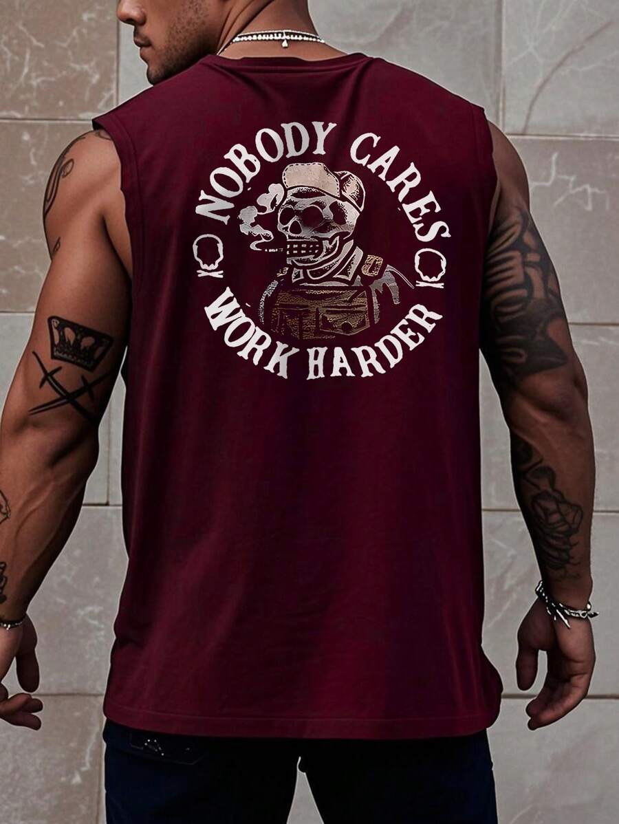 Men's Casual Letter & Skull Print Sleeveless Tank Top