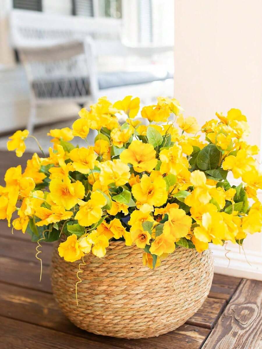 1 buah/3 buah Bunga Hibiscus Sutra Buatan, Tahan Sinar UV, Dekorasi Bunga Realistis, Cocok untuk Teras Rumah, Taman Luar Ruangan, Patio - Kuning - View 1
