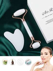 2 Pieces Resin Massage Roller Set, Including Double Headed Massage Wheels And Heart-Shaped Scraping Gua Plates, Suitable For Eye And Facial Massage And Beauty Care, Relaxing The Whole Body, Suitable For Giving Holiday Gifts To Family And Friends, Fun Gifts