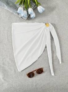 1pc 50*180cm Casual Polyester European & American Solid Color Chiffon Beach Cover-Up, Quick Dry Swimwear Shawl For Sea/Bikini Women