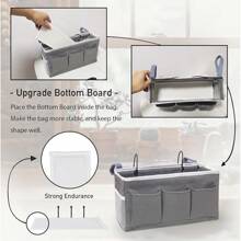 3pcs Bedside Caddy Storage Organizer, Hanging Bag Holder With Pockets For Bedroom, Loft Bed Tent, Bed Curtain, Top Bunk Bed Shelf Accessories (Gray)