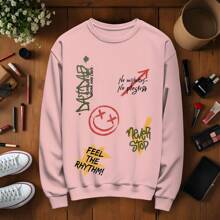 Crew Neck Sweatshirt With Stylish Prints 100% Cotton