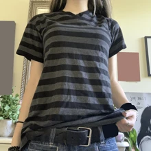 Women's Y2K Summer Casual Striped Tops Short Sleeve Round Neck Loose Fit Streetwear T-Shirt - Dusty Blue - View 1