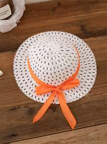 2 pièces Tenue d'été pour petites filles, robe à nœud et chapeau floral sans manches, orange, tenue décontractée pour tous les jours