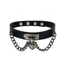 ROMWE Grunge Punk New Fashion Punk Heart Pendant Choker Necklaces Chain Goth Leather Necklace Collar Chocker Necklace On Neck Women Girls Jewelry - Black - View 1