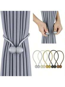 1 件磁性窗帘绑带，带绑带绳，耳机形窗帘夹，无钻孔窗帘固定器 - 彩色 - 查看 2