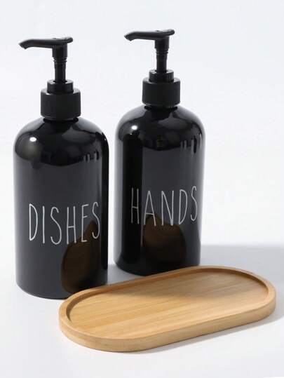  GAONLY 2 Pieces Liquid Hand Soap And Dish Soap Set - Kitchen Soap Dispenser Set With Tray - Bamboo Soap Dispenser For Kitchen Sink - Boho Kitchen Decor, Modern Decor (Black/White) Home Bathroom Decor, Autumn Decor, Back To School
