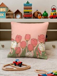 1pc Flower Printed Cushion Cover, Modern Decorative Pillow Sham, Single-Sided Print, Without Filler, For Sofa, Home Decor Throw Pillow - Multicolor - View 5