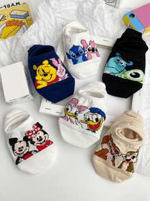Disney 10 pares de calcetines invisibles casuales de poca profundidad con estampados aleatorios y de Minnie y Stitch, adecuados para la primavera y el verano, para mujeres