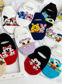 Disney 10 pares de calcetines invisibles casuales de poca profundidad con estampados aleatorios y de Minnie y Stitch, adecuados para la primavera y el verano, para mujeres