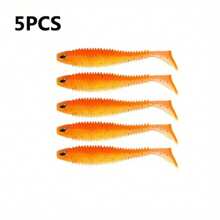 5 piezas de señuelos de pesca suaves de silicona de alta calidad, con cola en forma de T asimétrica, cola suave biológica, cebo de pesca, señuelos artificiales - Multicolor - Ver 9