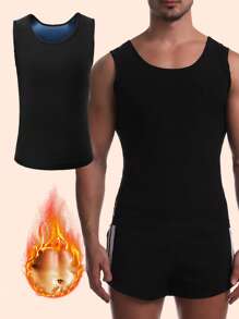 男士桑拿压缩运动背心、男士运动排汗衫、男士健身塑身衣、男士健身服、健身训练服、男士运动速干排汗上衣、男士塑身衣、男士排汗健身上衣 - 黑色 - 查看 3