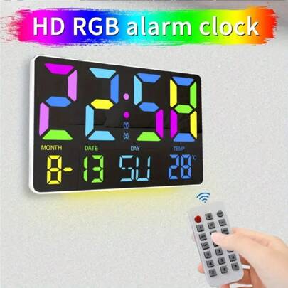 Multifunctional RGB Colorful Digital Remote Control Wall Clock