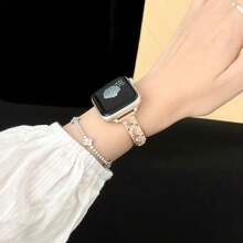 LuLuTom 1 pièce Bracelet de montre en métal doré en acier inoxydable avec design de fleur de diamant de luxe, compatible avec les bracelets de montre Ultra/SE/S10/9/8/7/6/5/4/3/2/1, compatible avec les tailles de bracelets 38/40/41/42/44/45/46/49mm