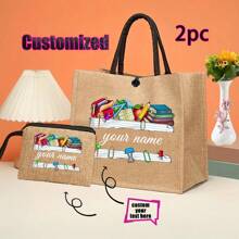 Khaki Linen Tote Bag Gift Set | Teacher/Nurse/Mom Appreciation Gift | Multi-Purpose Daily Commuting Bag | Wedding/Birthday/Back To School/Beach - Khaki - View 19