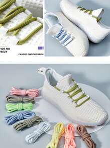 扁平鞋带，适用于厚底运动鞋、运动和休闲鞋，彩色白色圆形鞋带，男女通用