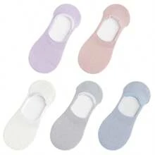 5 pares de calcetines invisibles de verano sin cordón para mujer con malla de silicona antideslizante en color sólido (sin cartón)