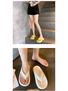 Casual Flip-Flops Women's Style, Summer Indoor And Outdoor Wear, Increase Pinch-Foot Shoes, Non-Slip Home Soft Leisure Beach Thick Soled Flip Flops For Women - Black - View 8