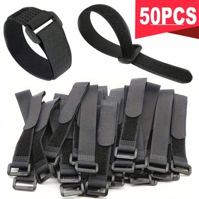 10/30/50pcs Adjustable Hook And Loop Cable Ties - Reusable Polyamide Fastening Straps For Cord Management