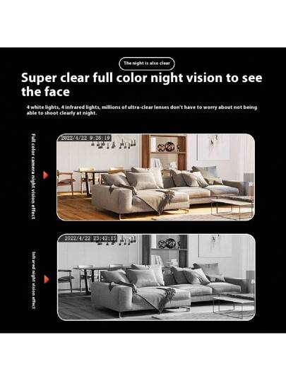 1pc/ 1080P HD Security Camera, Wireless WiFi Connection, App Control, Motion Audio Alert, Night Vision, Wand Mounted, Indoor/Outdoor Home Security, Spotlight Siren, USB Powered view 8