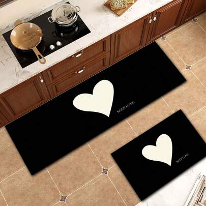 1pc Home Decor Non-Slip Anti-Oil Kitchen Mat, Letter Element Printed Rectangular Waterproof Non-Staining Floor Carpet, Suitable For Living Room, Bedroom, Hallway, Bathroom, Laundry Room - Polyester Carpets For Indoor And Outdoor Home Decoration
