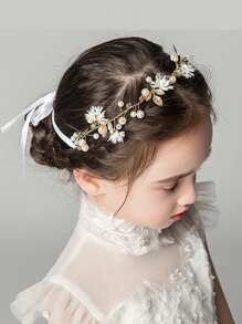 1 Stück Blumenkranz Haarband für Kinder, Prinzessin Blumen Perle Haarreif, koreanischer Stil, Mädchen Haarzubehör für Aufführungen