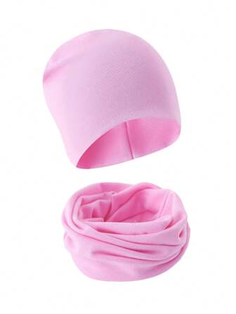 2 件套儿童纯色无檐小便帽和围巾套装，针织保暖帽和围巾，适合幼儿/大童女孩，秋冬