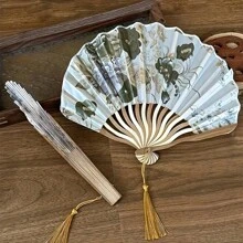 1pc/2pcs 优雅复古水墨画折扇，便携式中国风舞蹈工艺扇，手持精美配件，适合男女日常使用，特殊场合，母亲节礼物，春夏派对的最佳选择 - 彩色 - 查看 5