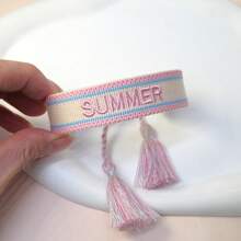1 件复古手工刺绣字母“SUMMER”手工编织波西米亚风格手链，适合家人、朋友、学生、旅行、派对佩戴 - 彩色 - 查看 2
