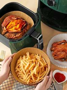 100 件一次性空气炸锅、纸质空气炸锅内胆、纸质篮碗、烤盘、烤箱配件、烘焙工具、厨房小工具、厨房配件 - 圓形 - 查看 2