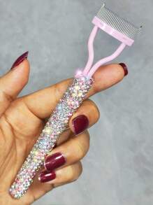 1pc Steel Eyelash Comb With Rhinestones, Luxurious Eyelash Curler & Groomer Tool, Compact & Portable, Say Goodbye To Clumpy Lashes - Multicolor - View 11