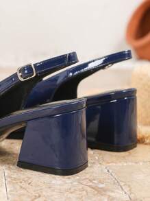 大码女士玛丽珍鞋，粗跟方头黑色正式工作鞋，优雅派对性感高跟鞋，女士优雅款 - 寶藍色 - 查看 6