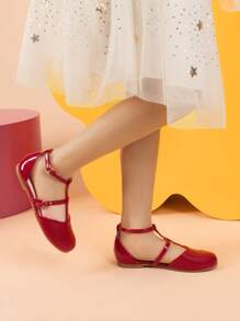 Girls Dress Shoes Mary Jane Flats For Little Girls Party Shoes With T Strap - 紅色 - 查看 3