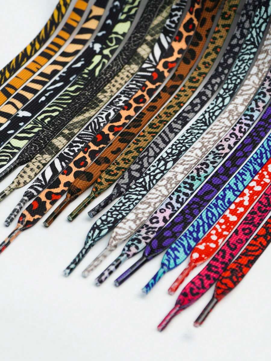 男女通用时尚鞋带适合滑板鞋、运动鞋、运动鞋、豹纹设计 - 彩色 - 查看 1