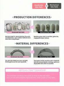 YINZIJIA Enhance Your Temperament With 10 Pieces Of Nude Pink Cat Eye Red French Press On Nail Art, Elegant Ballet Style Sweet Bow Nail Art, Short Almond Shaped Whitening High-End Atmosphere, Handmade And Reusable Fake Nails - Baby Pink - View 6