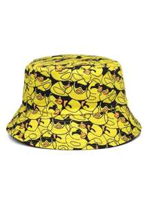 1 Pc Foldable Reversible Duck Print Bucket Hat For Women, Polyester, Sun Protection, Suitable For Spring/Summer, Beach