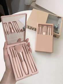 Estuche de brochas de viaje, conjunto de mini brochas portátil con caja y espejo, estuche de brochas pequeño y completo perfecto para salir