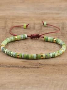 1pc Natural Stone Turquoise Beaded Woven Adjustable Bracelet, Gift For Women