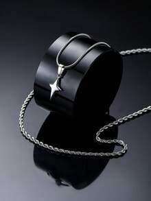 2pcs/Set Stainless Steel Necklace For Men, Hip Hop Double Layer Star Pendant Necklace Set With Gift Box - Silver - View 2