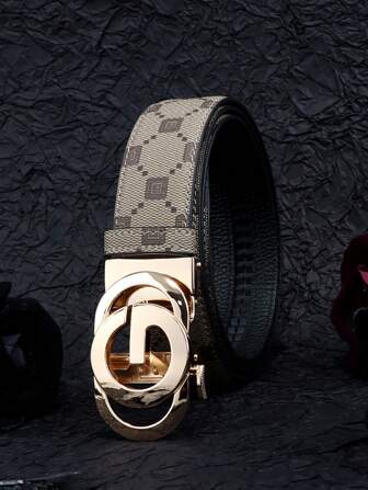 1 条复古时尚男士优质皮带。商务休闲男士腰带。日常通勤时尚男士腰带。字母 G 合金自动扣皮带。优质格纹印花裤带。适合青少年夏季休闲户外运动或度假旅行或毕业礼物或生日礼服配饰或日常穿着。