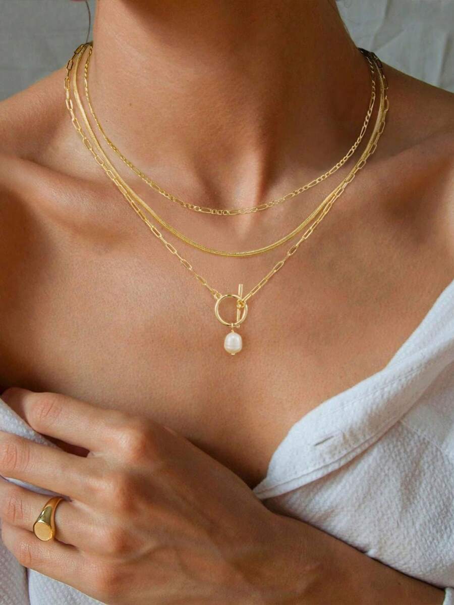 Faux Pearl Pendant Collarbone Chain Female Multi-Layer Personalized Necklace - Necklace - View 1