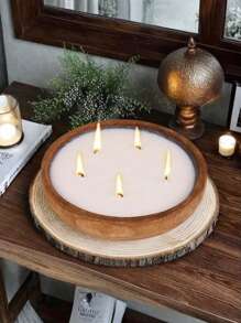 1pc Round Solid Wooden Bowl Aroma Candle Smokeless Soy Wax Home Lighting Candles Aroma Candle Decorations Valentine's Day Rama Gift Essentials Gifts Birthday Graduation