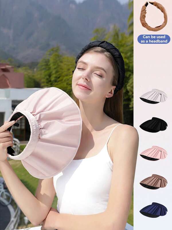 1 pieza Diadema protectora solar, Sombrero de sol de ala ancha para exteriores, Gorra de sol con protección UV, Sombrero de cubo plegable para viajes, Visera solar para ciclismo y playa