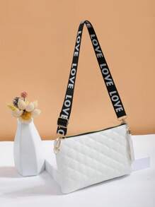 Korean Style Minimalist Elegant Solid Color Small Bag, Spring Summer Autumn Winter New Shoulder Crossbody Bag, Niche Design Textured Heart-Shaped Women's Bag - White - View 2