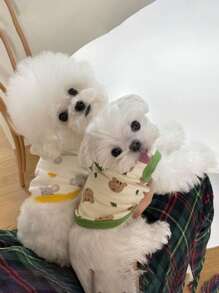 1pc Langxingcs Cartoon Print Pet Vest, Soft & Comfortable Fleece Cat/Dog Pajamas, Suitable For Small/Medium Cats & Dogs, All Season - White - View 5