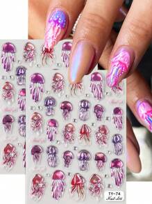 5D Embossed Ocean Nail Stickers Summer Nail Decals Blue Wine Red Jellyfish Nail Sticker Nails Stickers Sea Animals Nail Art Stickers Beach Nail Stickers For Nail Art Supplies Ocean Stickers For Nails