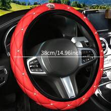 1pc Bling Rhinestone PU Leather Soft & Comfortable Car Steering Wheel Cover, No Inner Lining