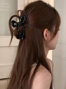 2pcs Set Women's Sweet Bow Polka Dot Large Hair Claw Clips Valentine's Day Valentines Hair Jaw Clip Hair Clamps Hair Clutch Hair Catcher Clip