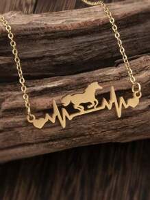 1 件欧美风格心电图心形吊坠项链，不锈钢简约链，时尚百搭 - 跑馬心電圖項鍊 - 查看 6